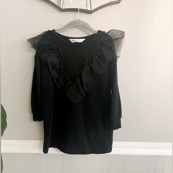 H&M Girls Black Sweater with Tulle Ruffle Details Size 5T - Picture 1 of 8